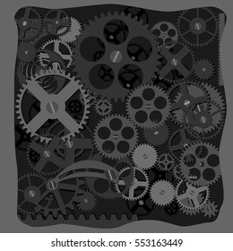 Abstract technology background metallic gears and cogwheels in the joint mechanism.