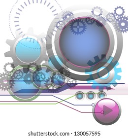 Abstract technology background with metallic shapes, gears and futuristic elements