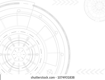 Abstract Technology Background. Modern Technology Concept. Gray Lines Design On White Background. Circle Engeneering Drawing. Template For Presentation, Banner, Flyer, Report, Business A4 Vector EPS10