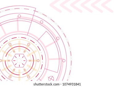 Abstract technology background. Modern technology concept. Pink lines design on white background. Circle engeneering drawing. Template for presentation, banner, flyer, report, business A4 Vector EPS10