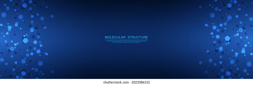 Abstract technology background with molecular structure and genetic engineering, molecules DNA, neural network, scientific research. Vector illustration for innovation technology, science, medicine.