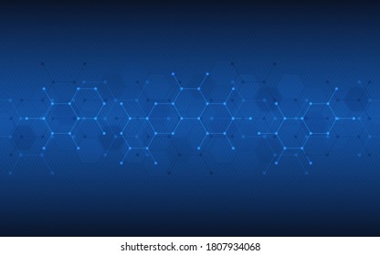 Abstract technology background of molecules. Molecular structures or chemical engineering, genetic research, innovation technology. Scientific, technical, or medical concept. Vector illustration.