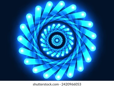 Abstrakte Technologie Hintergrund Neonlinien, die in Kreise mit mehreren überlappenden Schichten zusammengetragen werden, High-Tech-Bild, Digital, Bildschirm, Vektorgrafik, Illustration