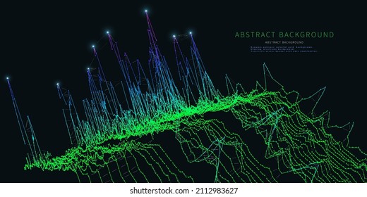 Abstract technology background with noisy algorithm color lines on black. Analytics data audio algorithms. Computing concept. Banner for business, science and technology. Big Data. 