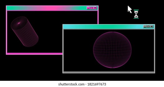 Abstract technology background with old retro user interface elements.