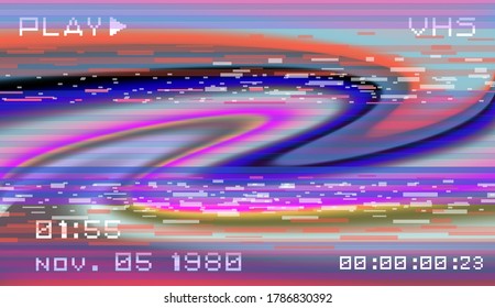 Arrière-plan abstrait technologique avec artefacts de compression de bruit de pixel. Écran brillant avec un effet de datation numérique comme l'aspect rétro d'une vieille bande VHS endommagée.