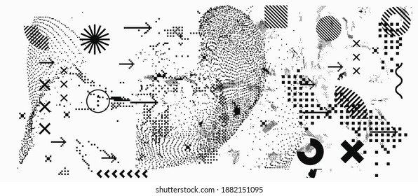 Abstract technology background with pixels and particles. Geometric futuristic composition of bold shapes.
