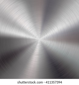 Abstract technology background with polished, brushed circular metal texture, chrome, silver, steel, aluminum for design concepts, web, prints, posters, wallpapers, interfaces. Vector illustration.