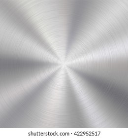 Abstract technology background with polished, brushed circular metal texture, chrome, silver, steel, aluminum for design concepts, web, prints, posters, wallpapers, interfaces. Vector illustration.