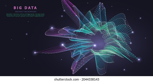 Abstract technology background with polygonal chaotic grid color on dark . Analytics algorithms data. Computing cryptography concept. Banner for business, science and technology. Big data.