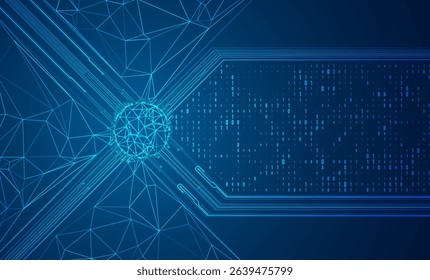 Abstract technology background with polygonal lines and code. Artificial Intelligence illustration. Graphic concept for your design