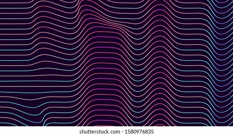 Abstract technology background with rainbow-colored holographic and distorted lines. Retro VHS TV screen.