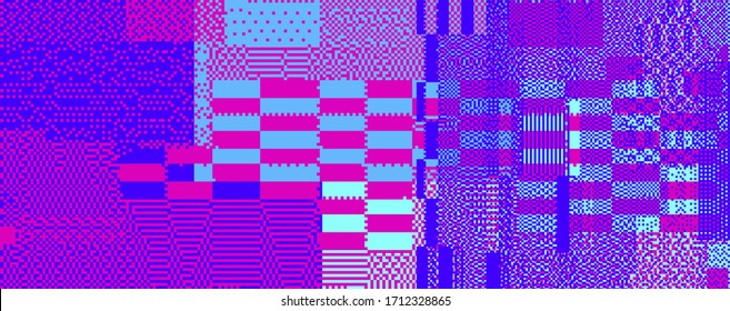 Abstract technology background with random pixel noise. Vaporwave retrofuturistic style illustration.