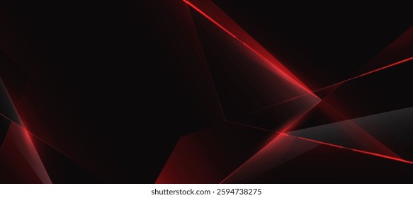 Abstract technology background, red lines with black polygon elegant background vector illustration for banner business presentation

