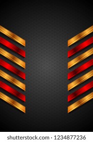 Abstract technology background with red and orange glossy stripes. Vector design