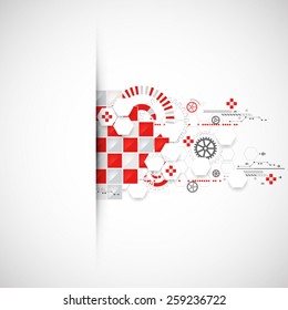 Abstract technology background with red squares and elements. Vector