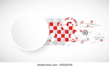 Abstract technology background with red squares and elements. Vector