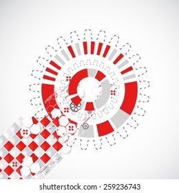 Abstract technology background with red squares and elements. Vector
