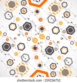 Abstract technology background with red squares and elements. Vector