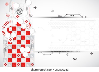 Abstract technology background with red squares and elements. Vector