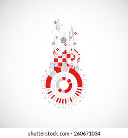 Abstract technology background with red squares and elements. Vector