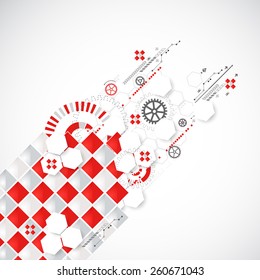 Abstract technology background with red squares and elements. Vector