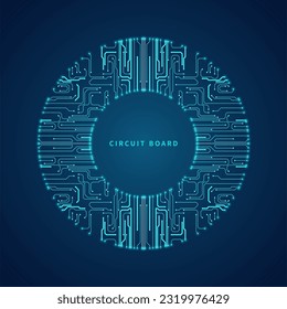 Abstract technology background with round circuit board. Artificial Intelligence illustration. Graphic concept for your design