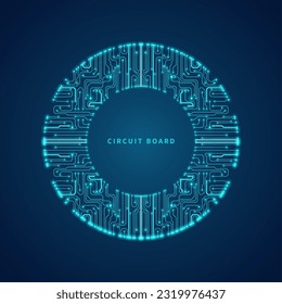 Resumen del fondo de la tecnología con placa de circuito redondeado. Ilustración de inteligencia artificial. Concepto gráfico para su diseño