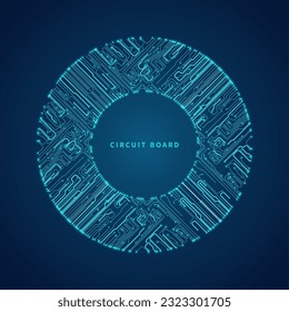 Resumen del fondo de la tecnología con placa de circuito redondeado. Ilustración de inteligencia artificial. Concepto gráfico para su diseño