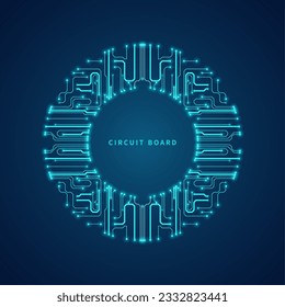 Abstract technology background with round circuit board. Artificial Intelligence illustration. Graphic concept for your design