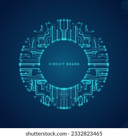 Abstract technology background with round circuit board. Artificial Intelligence illustration. Graphic concept for your design