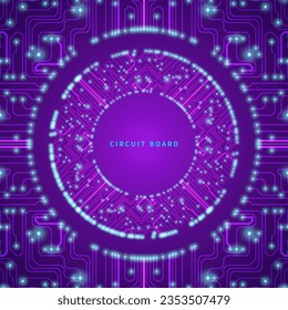 Abstrakter Technologie-Hintergrund mit rundem Schaltbrett. Illustration künstlicher Intelligenz. Grafisches Konzept für Ihr Design