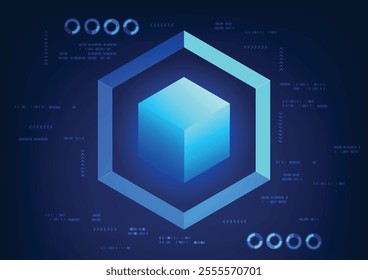 Abstract technology background with screen with square boxes and digital elements, conveying innovation, data processing and modern technology systems. Suitable for presenting digital and technology