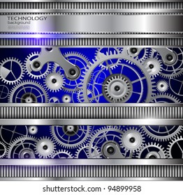 Abstract technology background, silver metallic machinery gears.