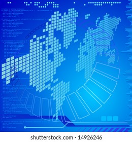 abstract technology background with software code lines and world map