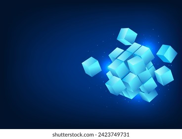 Abstract technology background Square geometric shapes that come together to form a cube. Shows a cyber technology information box that has been put together. Vector illustration