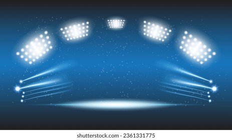 Abstract technology background stadium stage hall with scenic lights of round futuristic technology user interface Blue vector lighting empty stage spotlight background.