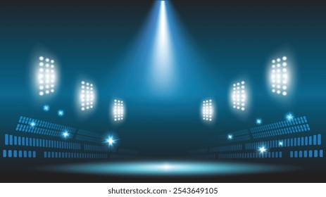 Abstract technology background stadium stage hall with scenic lights of round futuristic technology user interface Blue vector lighting empty stage spotlight background.