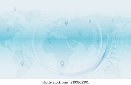 Abstract technology background. Abstract tech circle and hexagon and Location pin icon on the world map. Illustration vector abstract tech circle and hexagon and Location pin icon on the world backgro