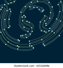 Abstract technology background. Thin black round digital lines. Digital texture. Modern pattern. Network connection.