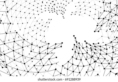 Abstract technology background. Thin black round digital lines. Digital texture. Modern pattern. Network connection.