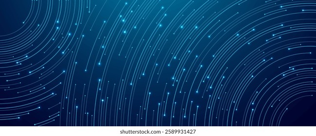 Abstract technology background. Thin line circuit circle wires in blue on tech bg. Artificial Intelligence and computer innovation backdrop. Futuristic digital big data banner. Vector illustration.