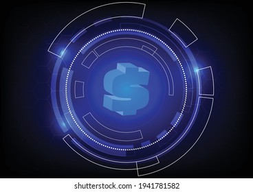 Abstract technology background us coin symbol with digital hi-tech technology design. vector illustration. 