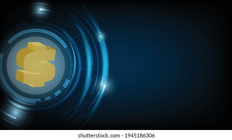 Abstract technology background us coin symbol with digital hi-tech technology design. vector illustration. 