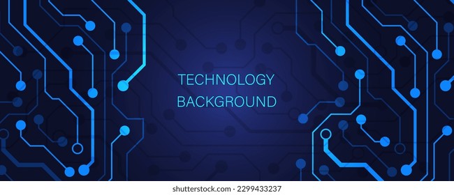 Abstract technology background with various technology elements. Hi-tech communication concept innovation background. Circuit board electronic or electrical line on blue tech background.