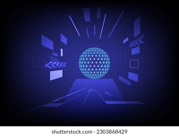 Abstract technology background with various technology elements Hi-tech communication concept innovation background Circle empty space for your text globe world earth green blue black
