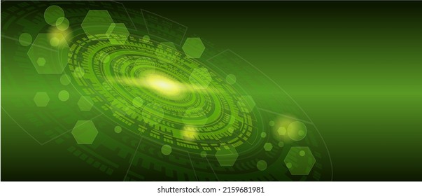 Abstract Technology Background With Various Technological Elements In Green Color. Tecnologic Innovation. High-tech Communication Concept. Circular Network Circuit