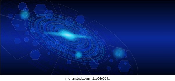 Abstract technology background with various technological elements in blue color. Technological innovation. high-tech communication concept. circular network circuit