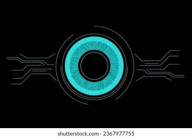 Abstract technology background with various technological elements on a dark background. Innovation concept hi-tech communication background. Circle empty space for text or sign