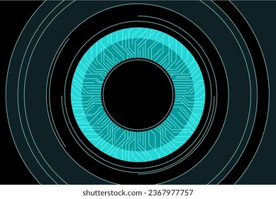 Abstract technology background with various technological elements on a dark background. Innovation concept hi-tech communication background. Circle empty space for text or sign